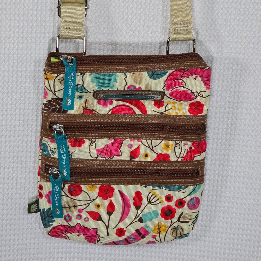Fun and Colorful Lily Bloom Crossbody Purse Featuring Whimsical Cat Floral Art
